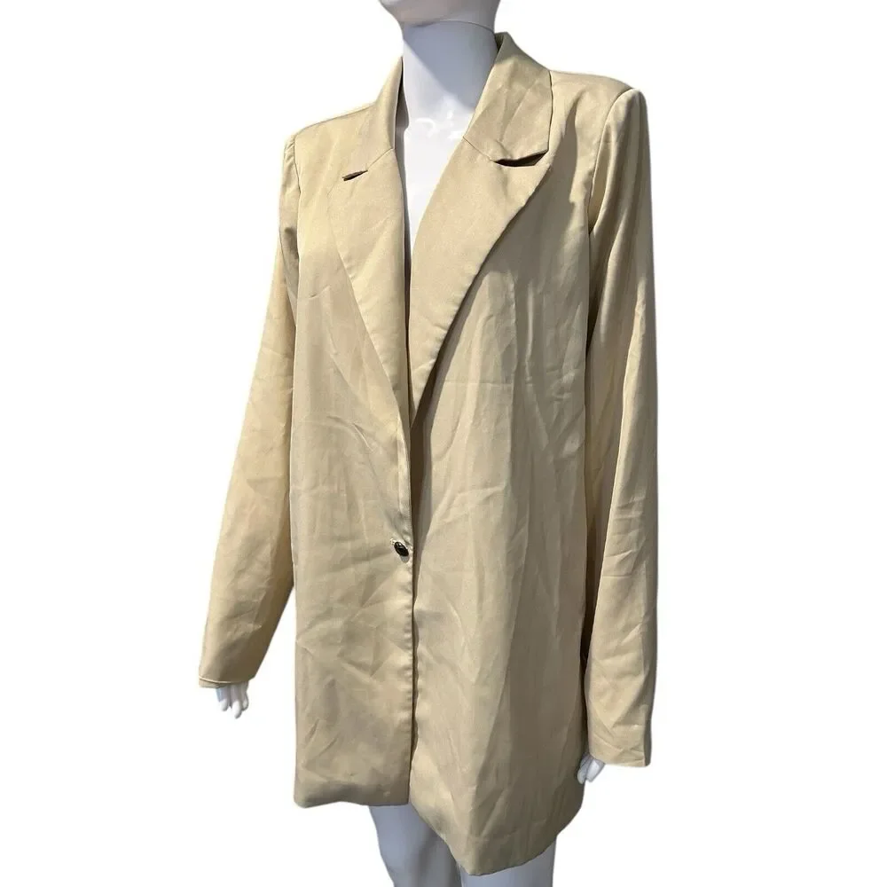 PrettyLittleThing Cream Longline Blazer Jacket UK10 US6 EU38 Single Button - Picture 2 of 10